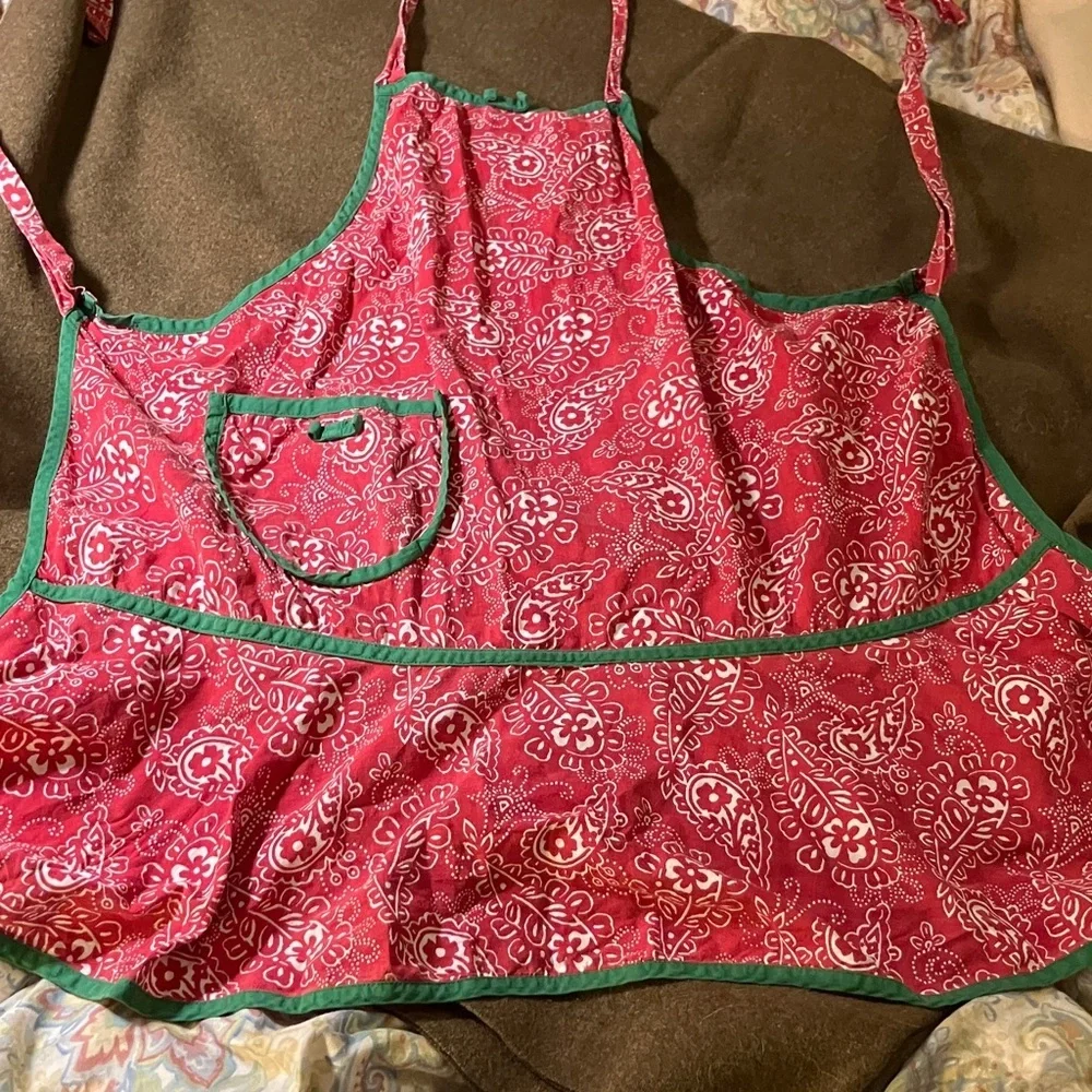 Bandana fabric vintage handmade apron with green trim
